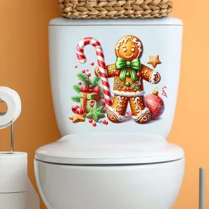 Autocollant de toilette bonhomme de pain d'épices de Noël étanche pour déco de salle de bain.