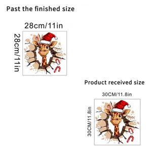Detailed size comparison chart for Christmas giraffe broken wall sticker dimensions