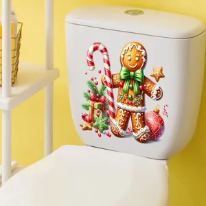 Vue détaillée d'un autocollant de Noël bonhomme de pain d'épices sur les toilettes.