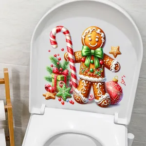Vue détaillée d'un autocollant de Noël bonhomme de pain d'épices sur un couvercle