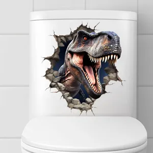 3D cracked wall dinosaur sticker waterproof PVC decal for bathroom toilet decoration