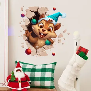 Christmas 3D breakthrough squirrel wall sticker for festive holiday home wall decor scene