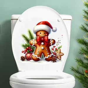 Gros plan détaillé d'un autocollant de bonhomme de pain d'épice de Noël sur les toilettes