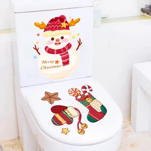 Festive Christmas toilet seat stickers featuring snowman, stocking and mitten designs