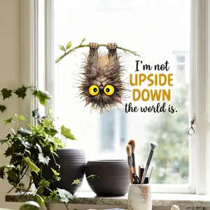 Whimsical upside down cat window sticker decal for creative home and shop glass decor