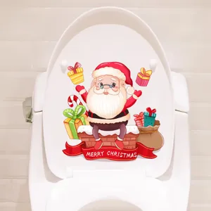 Festive Santa Claus toilet lid sticker with Merry Christmas greeting for bathroom decor.