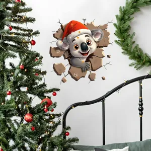 Detailed close-up view of a 3D Christmas koala wall sticker in a cozy bedroom decor