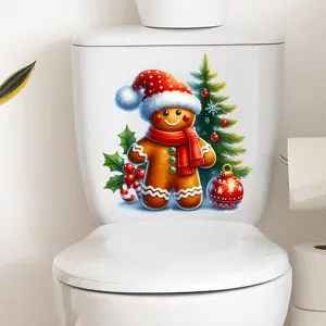 Autocollant de Noël bonhomme de pain d'épices festif sur un réservoir de toilette
