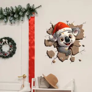 Cute Christmas koala with 3D broken wall effect self-adhesive removable wall stickers