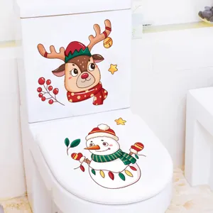 Christmas toilet lid stickers featuring cute reindeer and snowman cartoon designs