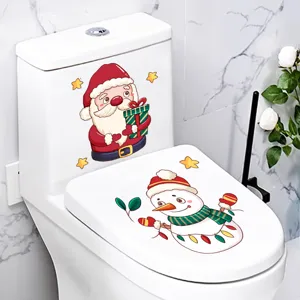 Christmas toilet lid decals with festive Santa Claus and Snowman designs for bathroom