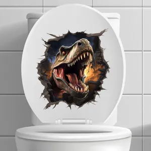 3D T-Rex dinosaur toilet lid sticker with realistic crack effect for bathroom decoration