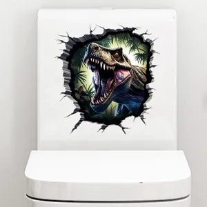 Detail view showing 3D dinosaur wall sticker for bathroom and waterproof toilet decoration