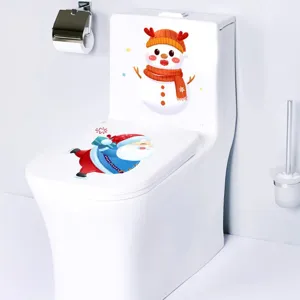 Christmas snowman and Santa Claus waterproof toilet lid stickers for bathroom decor