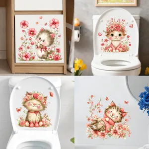 Cartoon Cat Butterfly Wall Sticker Waterproof PVC Self-Adhesive Toilet Sticker Removable Flower Home Decor For Living Room Bathroom