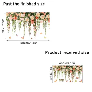 Detailed dimensions for floral butterfly wall sticker in finished and received sizes