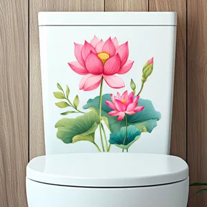 Elegant pink lotus flower waterproof vinyl sticker decoration for white toilet tank