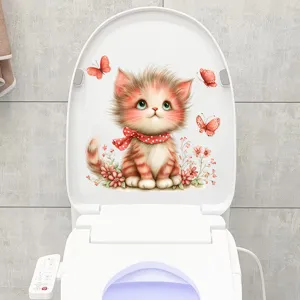 Cute kitten and butterflies waterproof decorative toilet sticker for bathroom home decor
