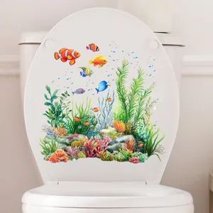 Waterproof underwater world toilet sticker featuring colorful tropical fish and coral