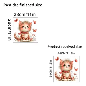 Detail view of cute kitten wall sticker showing finished and received size specifications