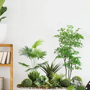 Realistic tropical green plant wall stickers featuring lush palm leaves and moss detail