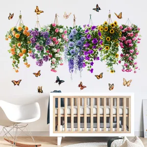 Adesivi murali colorati con cesti di fiori e farfalle per la cameretta dei bambini