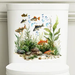 Watercolor underwater fish and seaweed decal for bathroom toilet tank decoration