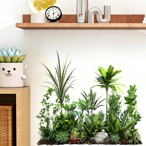 Tropical green plant wall stickers set for living room and bedroom wall decoration