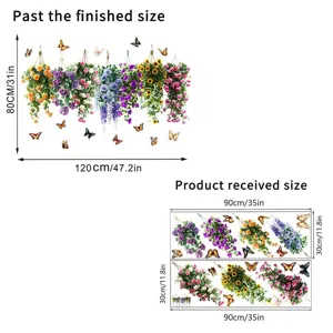 Specifiche dettagliate sulle dimensioni dell'adesivo murale con cesto di fiori