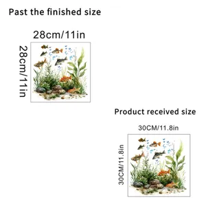 Detailed size comparison of waterproof underwater fish and seagrass wall sticker