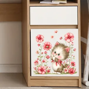 Cute kitten and pink flower waterproof removable self-adhesive sticker for furniture