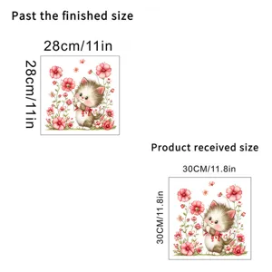 Detail view showing size specifications for cute cat flower wall sticker decal