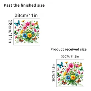 Detail showing size comparison of floral butterfly waterproof self-adhesive wall stickers.
