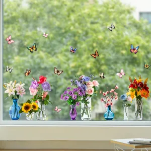 Pegatinas estáticas de mariposas y flores de colores para ventanas sobre cristal