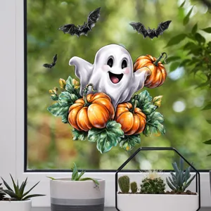 Autocollant de fenêtre double face mignon fantôme et citrouille pour décoration Halloween