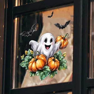 Autocollant décoratif d'Halloween pour fenêtre avec fantôme mignon et citrouilles sur vitre