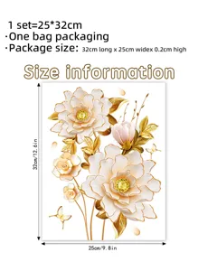 Detail view of 3D floral wall sticker showing dimensions 25x32cm for home decoration