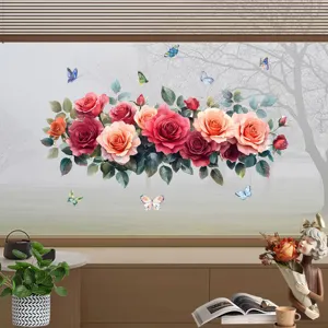 Statisch haftender Fensteraufkleber mit Rosen und Schmetterlingen für Dekoration