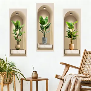 Detailed 3D tropical plant wall sticker set with realistic niche effect for home decor