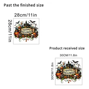 Halloween skull pumpkin wall sticker size guide showing 28cm and 30cm dimensions