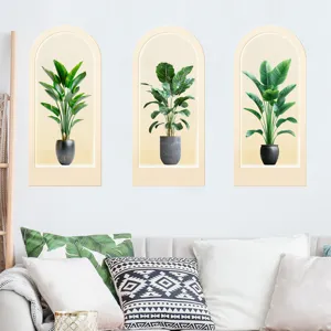 Detailed application of 3D tropical plant wall stickers in a cozy living room decor