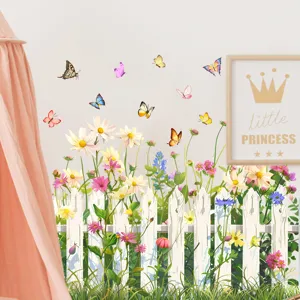 Bloementuin hek muursticker met kleurrijke vlinders voor babykamer decoratie