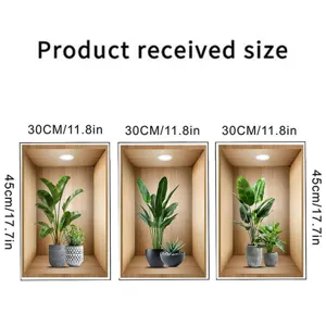 Size details for 3D simulation plant wall stickers, 30x45cm per piece, product received size
