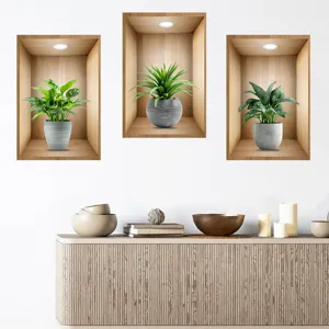 Realistic 3D green potted plant wall stickers for home living room decoration