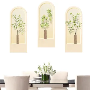 Three-piece 3D arch wall decals featuring faux green plants above a dining table