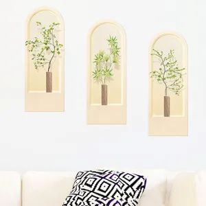 3-piece set of 3D arched window simulation green plant wall stickers for modern home decor