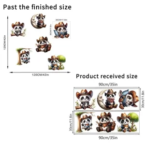 Detail showing finished size and received sheet layout for cowboy panda stickers.