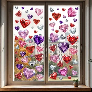 Vibrant diamond-cut heart static cling window decals for glass decor and shop displays