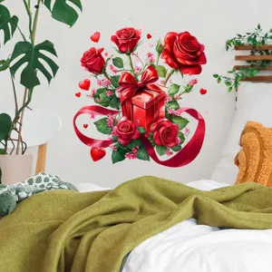 Adesivo murale di San Valentino con rose rosse e scatola regalo in camera da letto