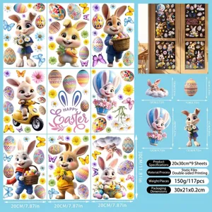 Detailed specifications for Easter bunny static window stickers, 9 sheets, 117 piece set with dimensions